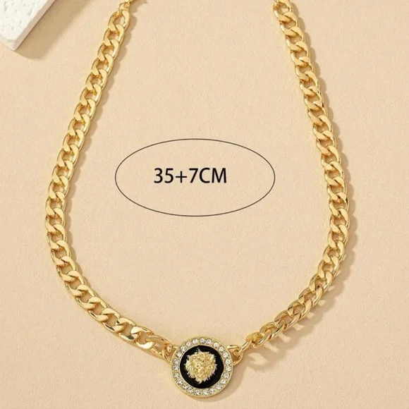 Gold Shiny Lion Head Pendant Choker Necklace - Picture 5 of 5